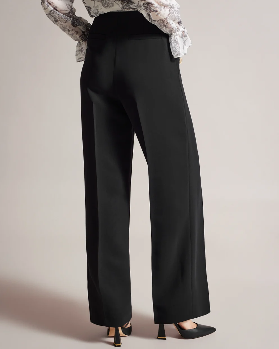 TED BAKER - LLAYLAT EMBOSSED BUTTONS WIDE LEG TROUSERS BLACK