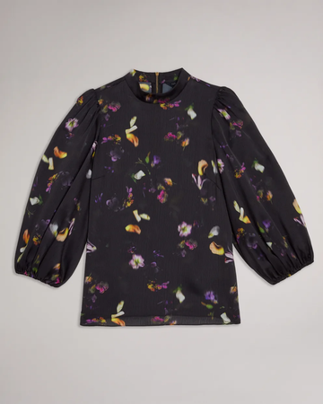TED BAKER - NIYCOLE HIGH NECK TOP WITH BALLOON SLEEVES