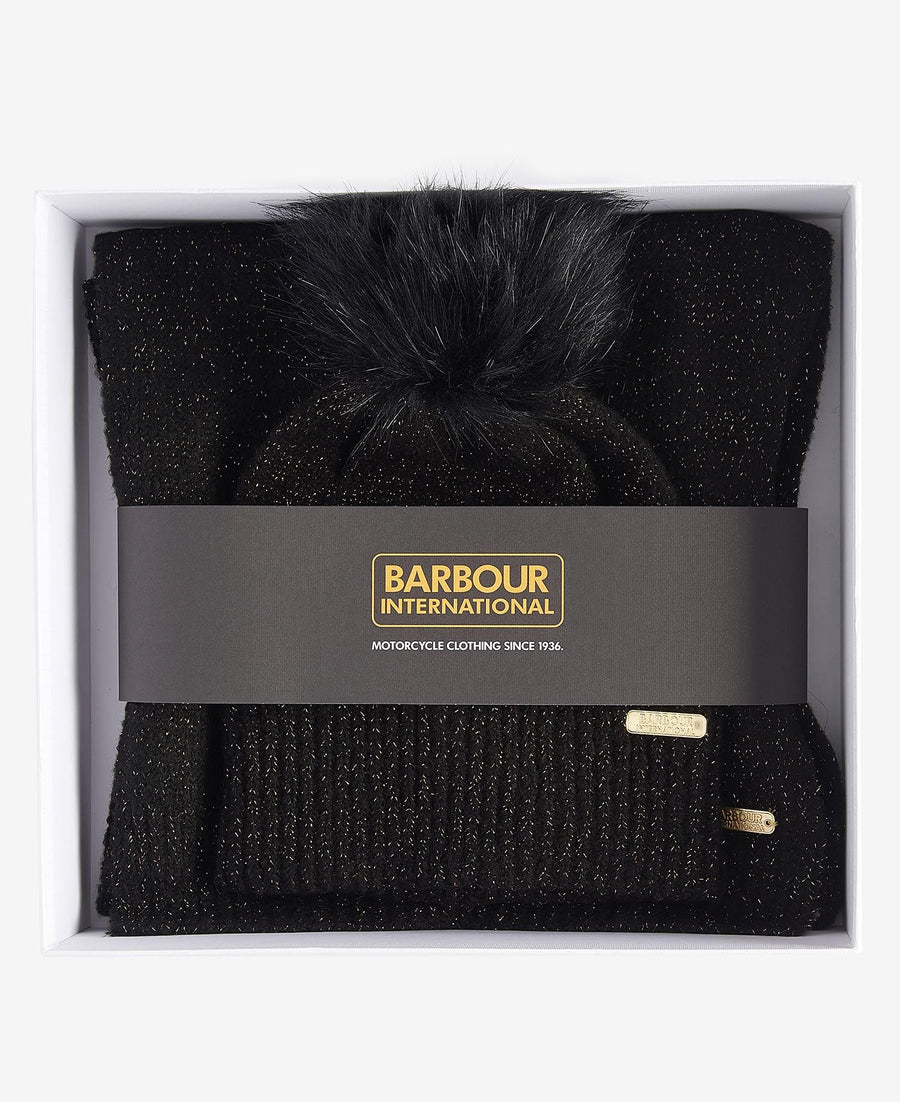 BARBOUR INTERNATIONAL - SPARKLE BEANIE & SCARF GIFT SET BLACK