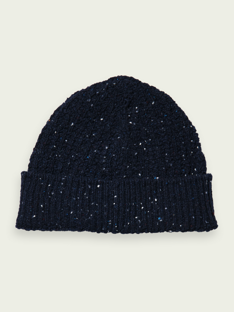 SCOTCH & SODA - SPECKLED WOOL-BLEND CABLE KNIT BEANIE COMBO A
