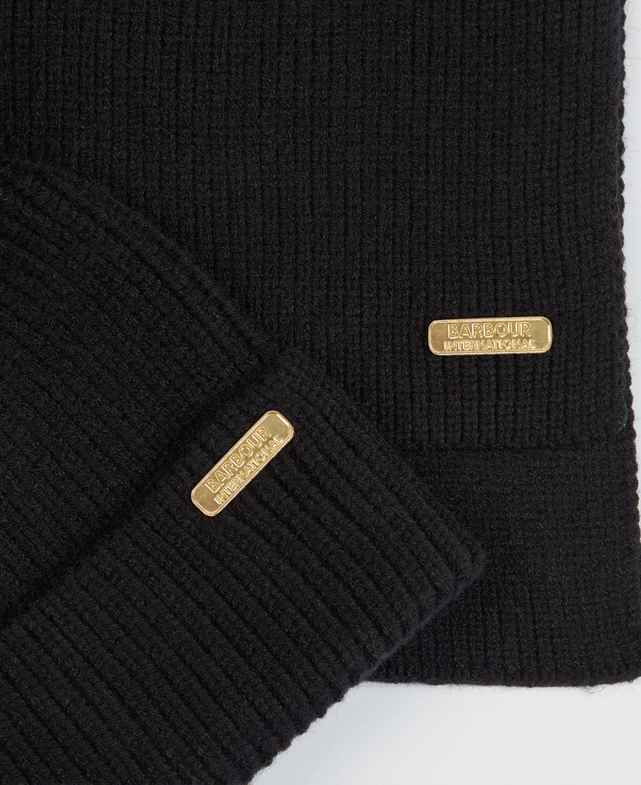 BARBOUR INTERNATIONAL - MALLORY BEANIE & SCARF GIFT SET BLACK