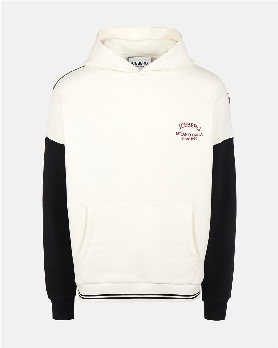 ICEBERG - HOODED SWEATSHIRT WITH CARTOON DETAIL BLACK AND WHITE