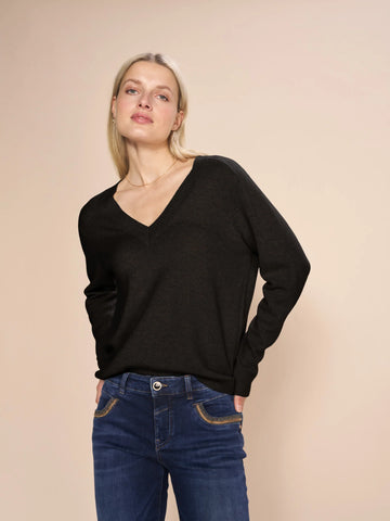 MOS MOSH - MMARLIE CASHMERE V-NECK KNIT - BLACK