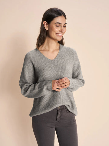 MOS MOSH - MMTHORA V-NECK KNIT - GREY MELANGE