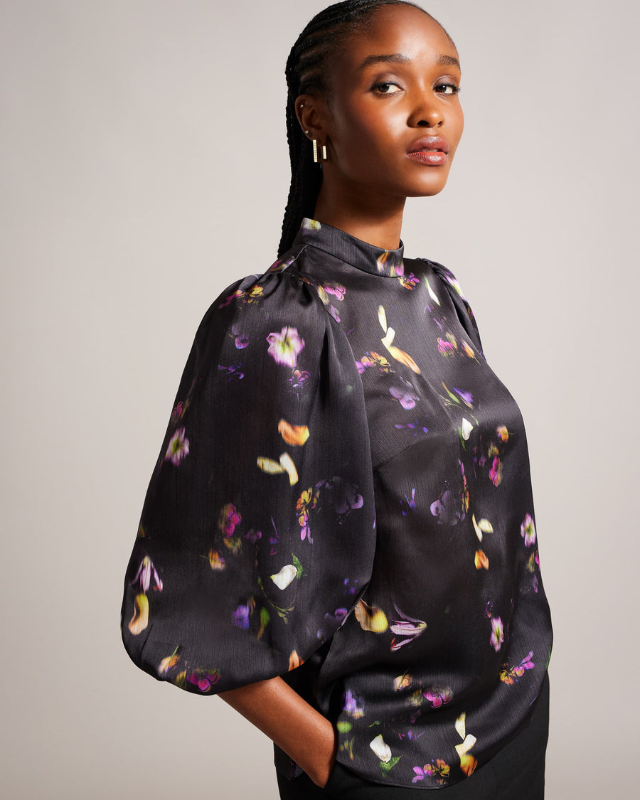 TED BAKER - NIYCOLE HIGH NECK TOP WITH BALLOON SLEEVES