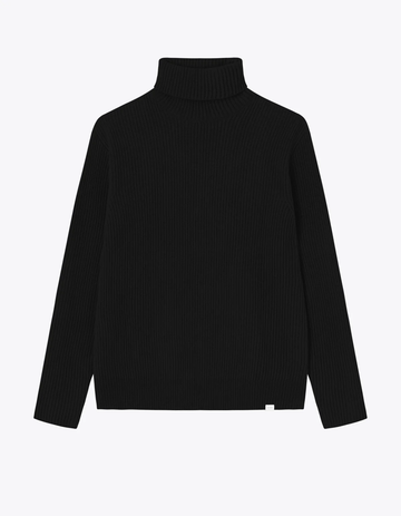 LES DEUX - EDDIE WOOL RIB ROLLNECK KNIT BLACK