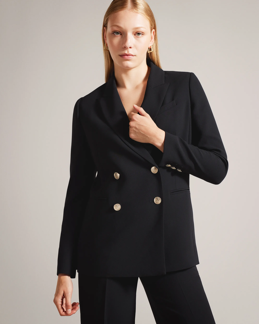 TED BAKER - LLAYLA DOUBLE BREASTED JACKET WITH EMBOSSED BUTTONS BLACK