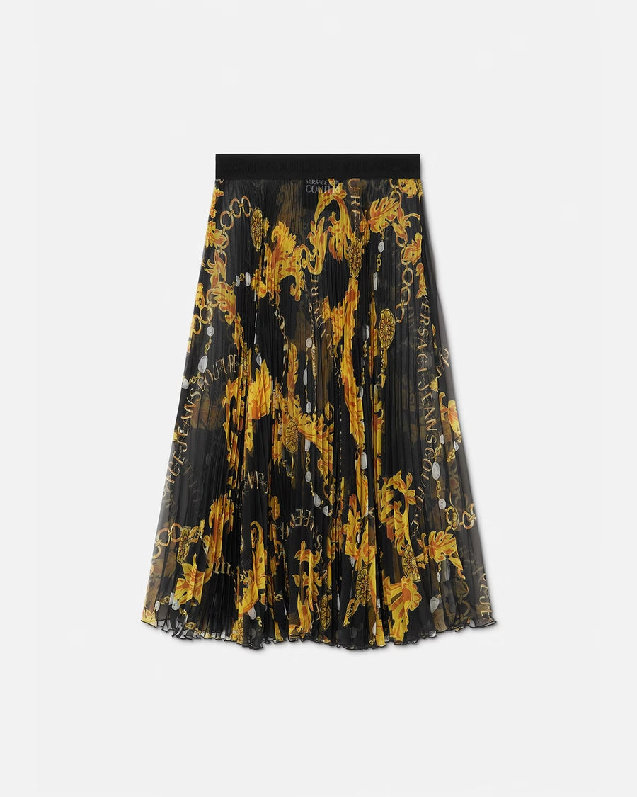 VERSACE - CHAIN COUTURE PLEATED MIDI SKIRT BLACK & GOLD
