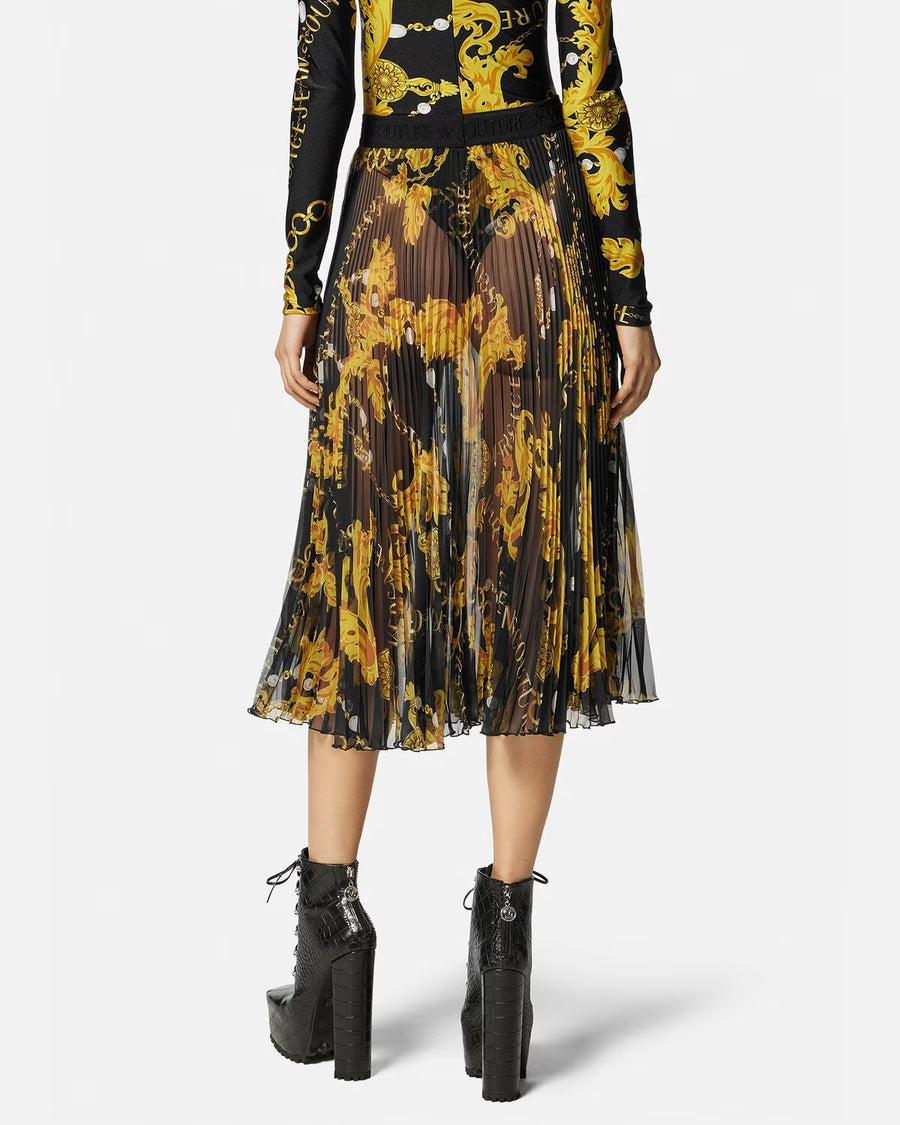 VERSACE - CHAIN COUTURE PLEATED MIDI SKIRT BLACK & GOLD