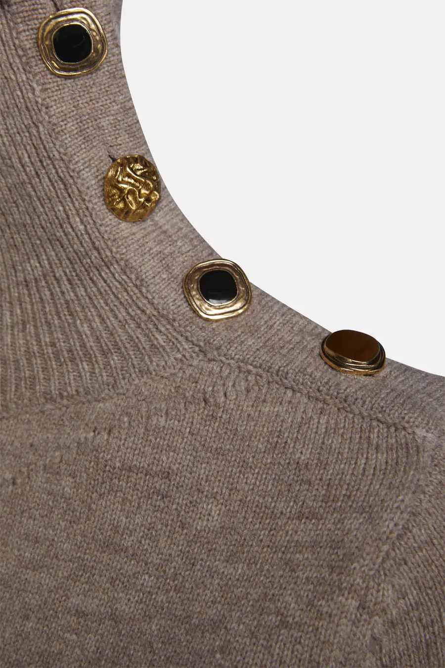 SKILLS & GENES - PURE WOOL TURTLENECK WITH JEWEL BUTTONS ON THE NECK INTENSE SAND