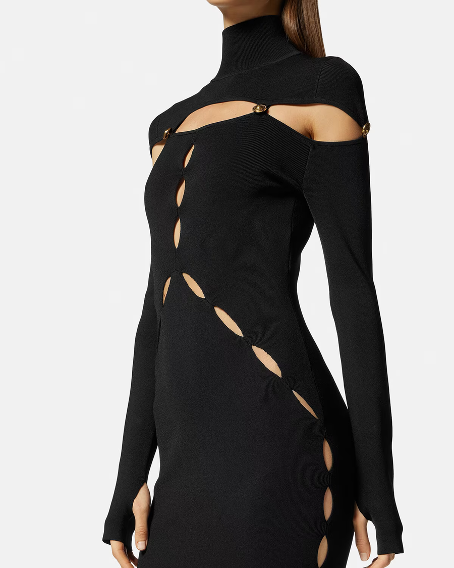 VERSACE - CUTOUT MIDI TURTLENECK DRESS BLACK