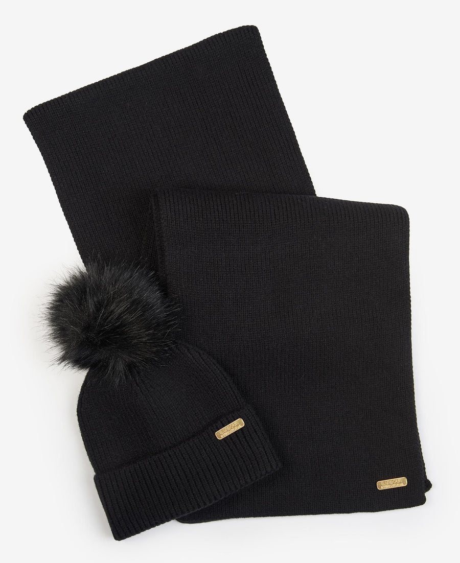 BARBOUR INTERNATIONAL - MALLORY BEANIE & SCARF GIFT SET BLACK