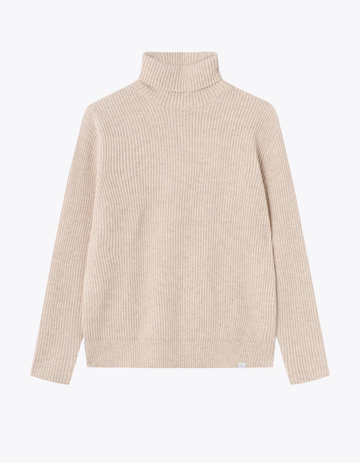 LES DEUX - EDDIE WOOL RIB ROLLNECK KNIT LIGHT SAND MELANGE