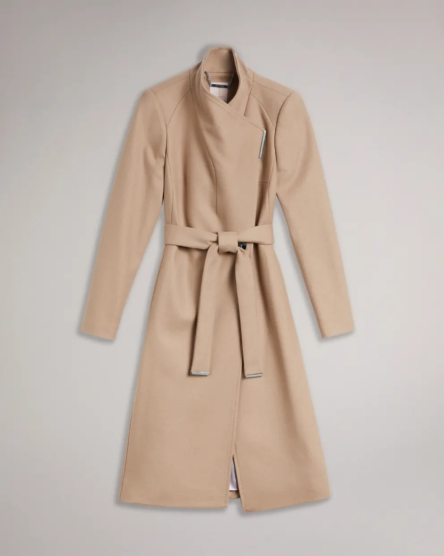 TED BAKER - ROSE WOOL WRAP COAT CAMEL