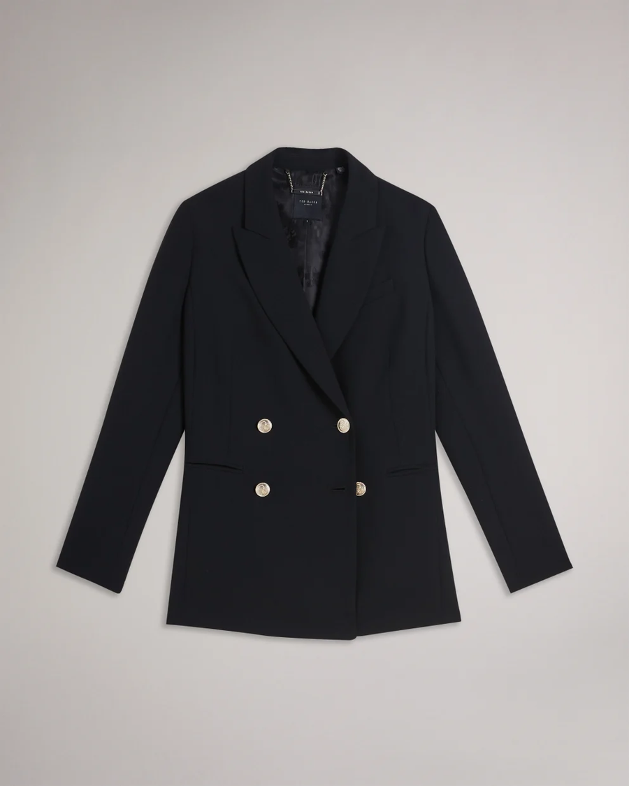 TED BAKER - LLAYLA DOUBLE BREASTED JACKET WITH EMBOSSED BUTTONS BLACK