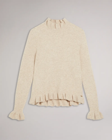 TED BAKER - PIPALEE FRILL DETAIL JUMPER CAMEL