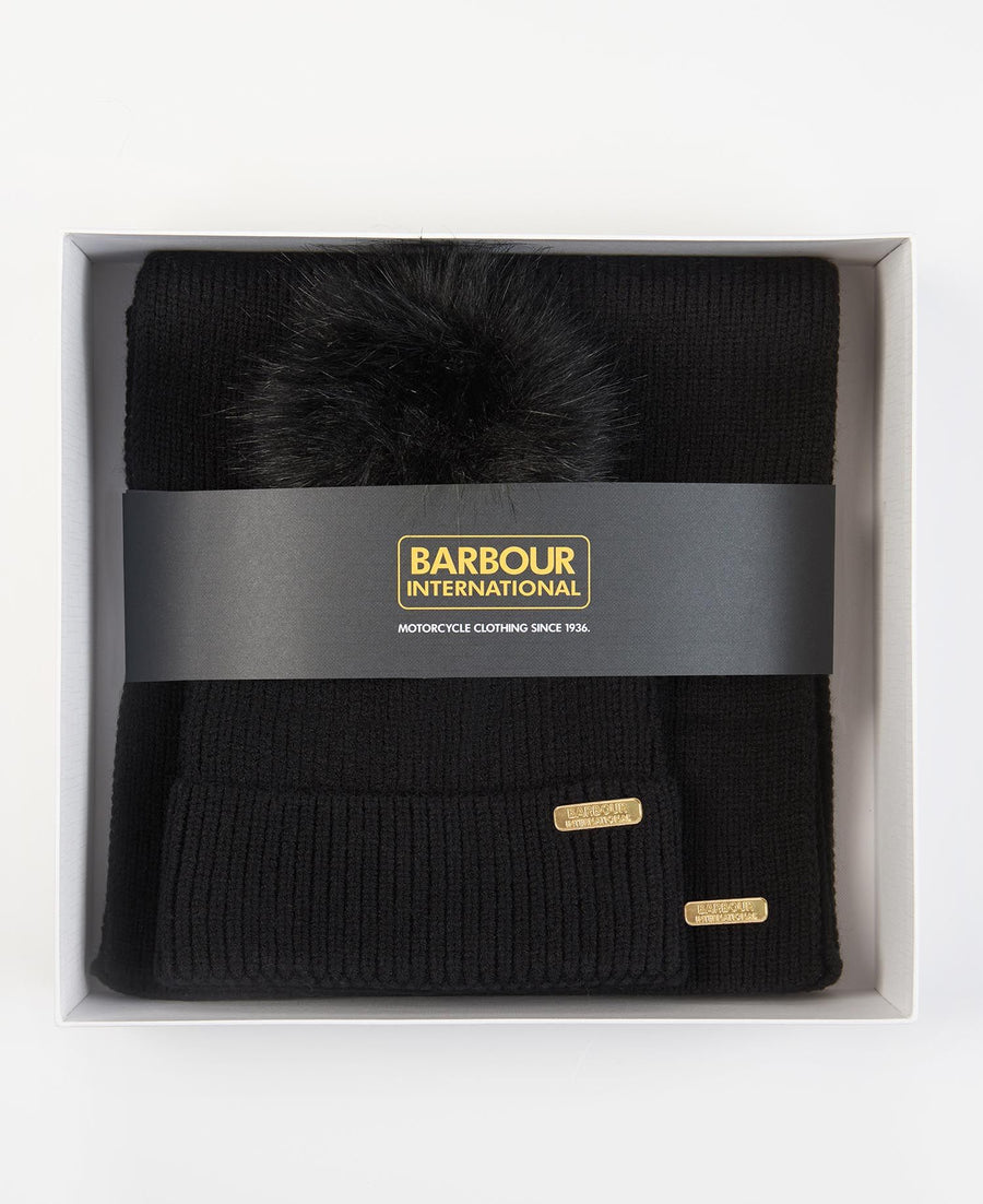 BARBOUR INTERNATIONAL - MALLORY BEANIE & SCARF GIFT SET BLACK