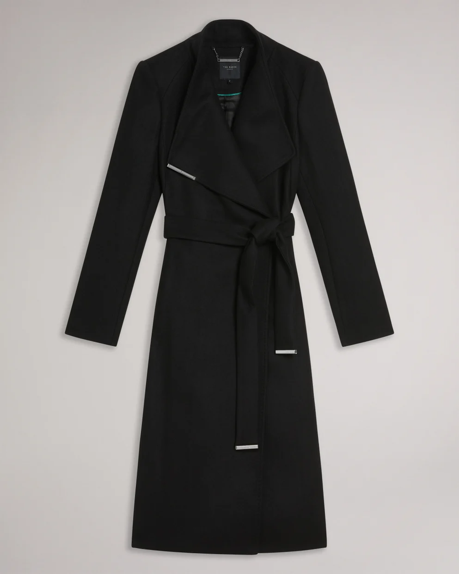 TED BAKER ROSE WOOL WRAP COAT BLACK