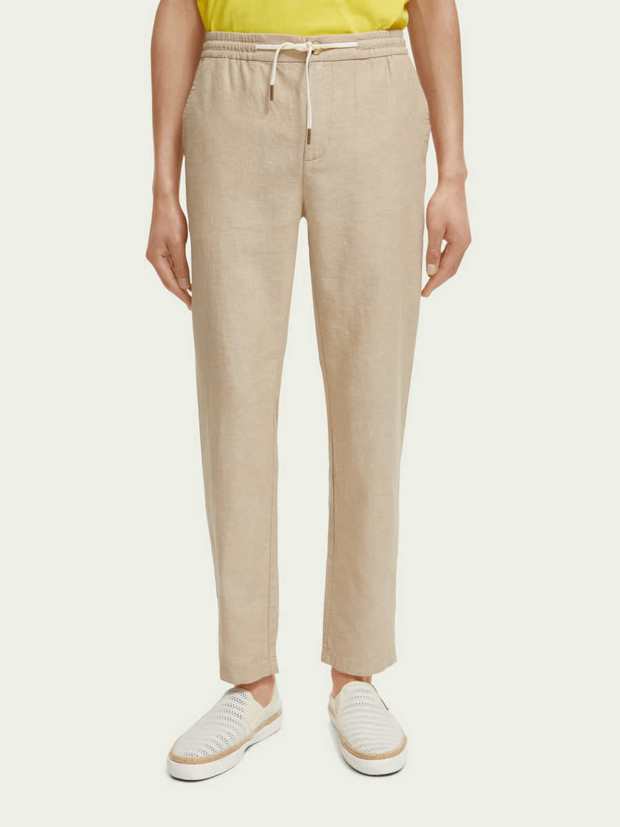 SCOTCH & SODA - WARREN STRAIGHT LEG LINEN BLENDED JOGGER SAND