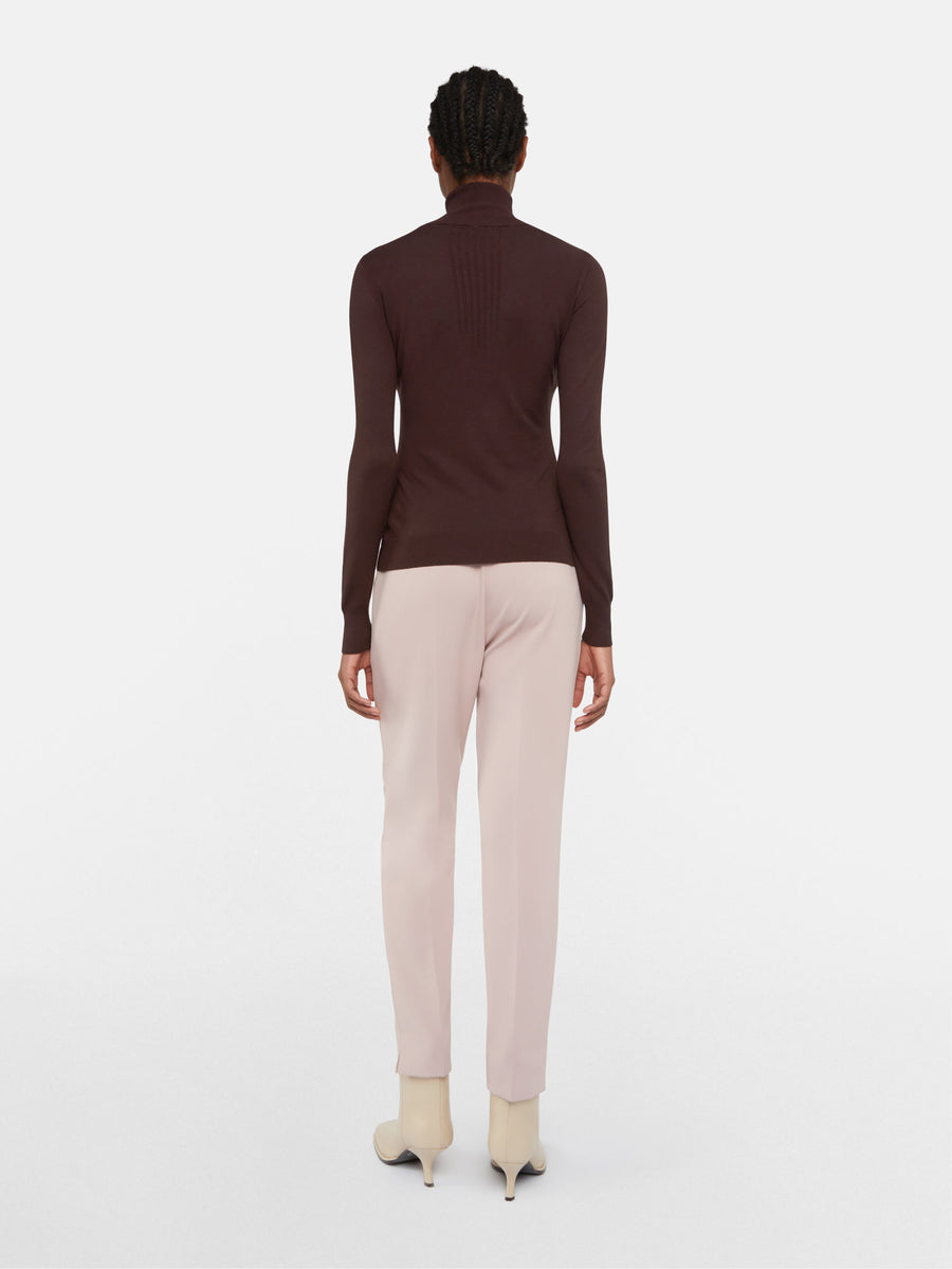 TRUSSARDI - OPENWORK POLO NECK CHOCOLATE PLUM