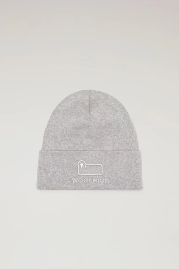 WOOLRICH - UNISEX COTTON WOOL BEANIE GREY MELANGE