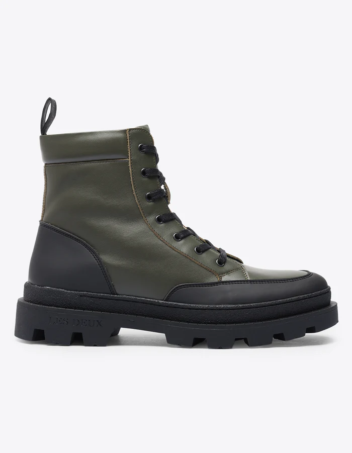 LES DEUX - TANNER MID TOP LEATHER SNEAKER OLIVE NIGHT / BLACK