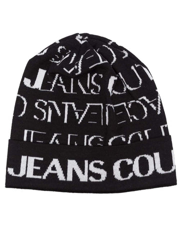 VERSACE - LOGO EMBROIDERED BEANIE HAT BLACK