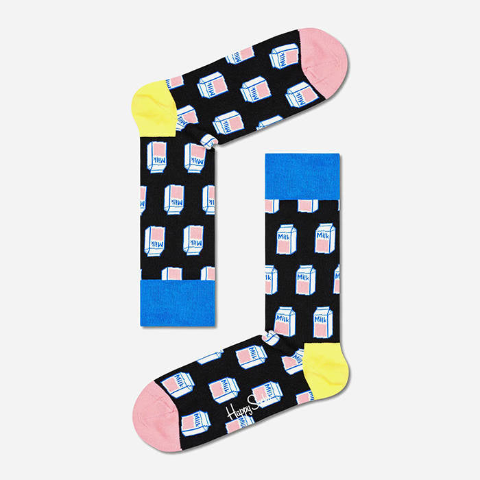 HAPPY SOCKS -BLACK MILK CREW SOCK