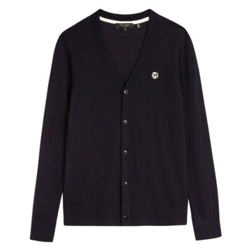 TED BAKER - STEPNEY MERINO WOOL LONG SLEEVED V-NECK CARDIGAN BLACK