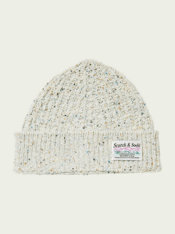 SCOTCH & SODA - SPECKLED WOOL-BLEND CABLE KNIT BEANIE KIT MELANGE