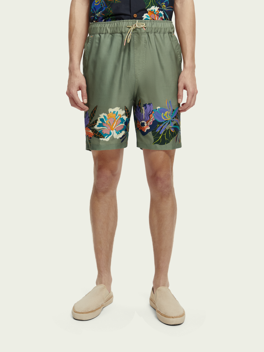 SCOTCH & SODA - ELASTICATED PRINTED SHORTS GREEN TENNIS AOP