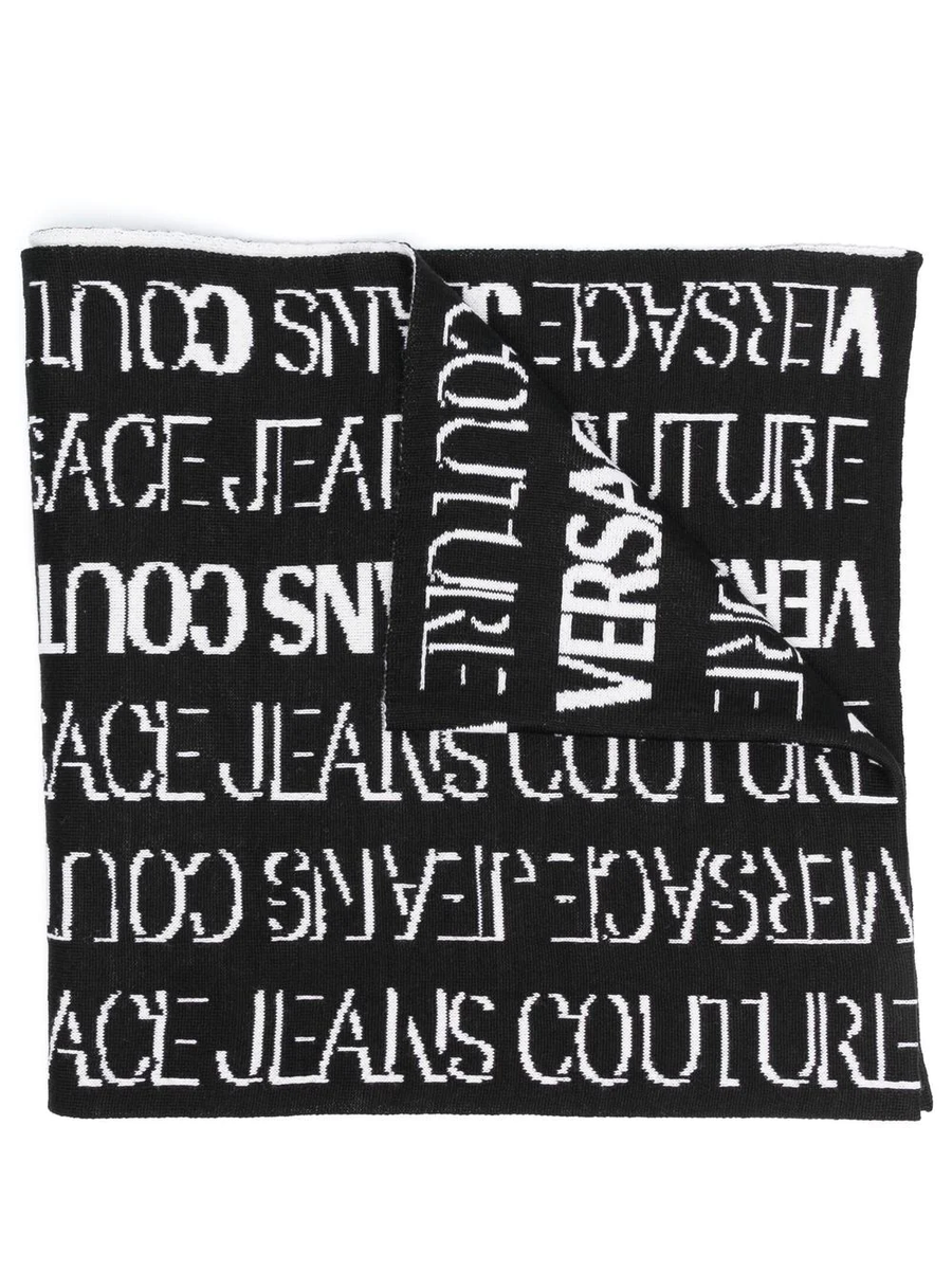 VERSACE - ALL-OVER LOGO PRINT KNIT SCARF BLACK / WHITE