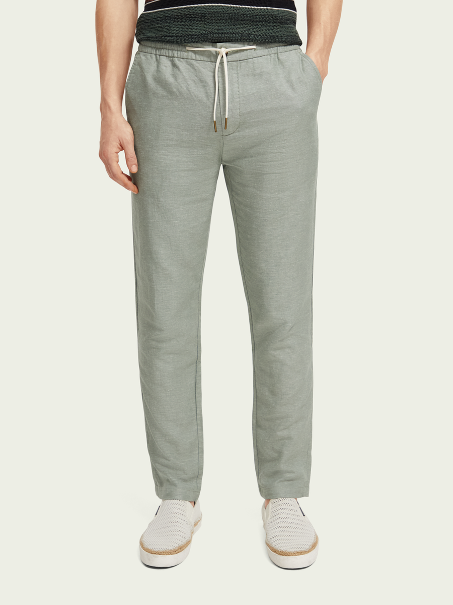 SCOTCH & SODA - WARREN STRAIGHT LEG LINEN BLENDED JOGGER ARMY