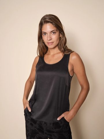 MOS MOSH - ASTRID SILK TANK TOP BLACK