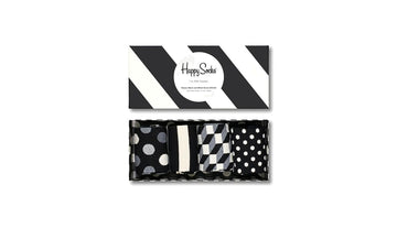 HAPPY SOCKS - DARK GREY 4-PACK CLASSIC BLACK & WHITE CREW SOCKS GIFT SET