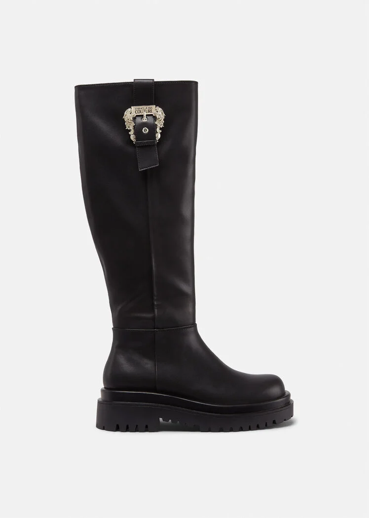 VERSACE - DREW BAROQUE BUCKLE KNEE-HIGH BOOTS