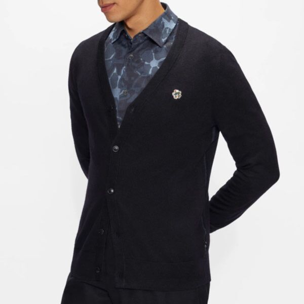 TED BAKER - STEPNEY MERINO WOOL LONG SLEEVED V-NECK CARDIGAN BLACK