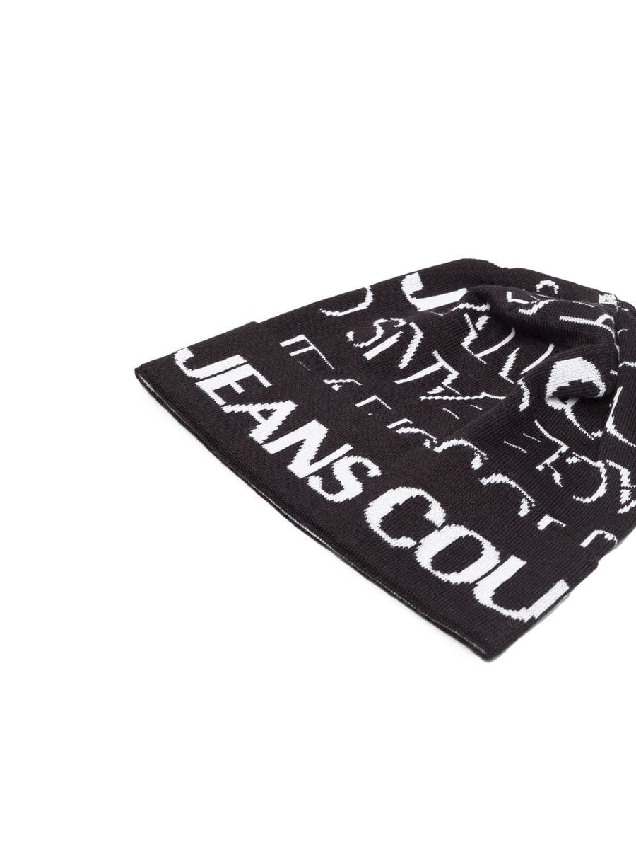 VERSACE - LOGO EMBROIDERED BEANIE HAT BLACK