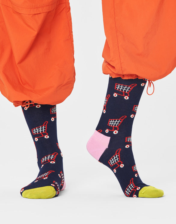 HAPPY SOCKS - NAVY SHOP TIL YOU DROP CREW SOCK