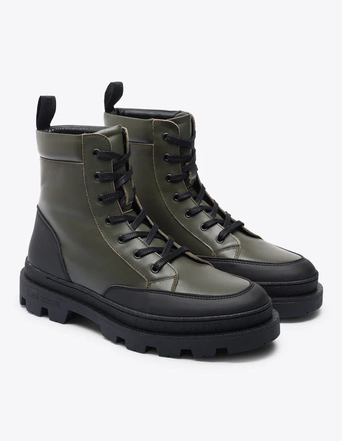 LES DEUX - TANNER MID TOP LEATHER SNEAKER OLIVE NIGHT / BLACK