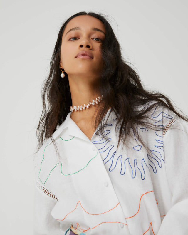 BEATRICE - HEMP SHIRT WITH EMBROIDERIES WHITE