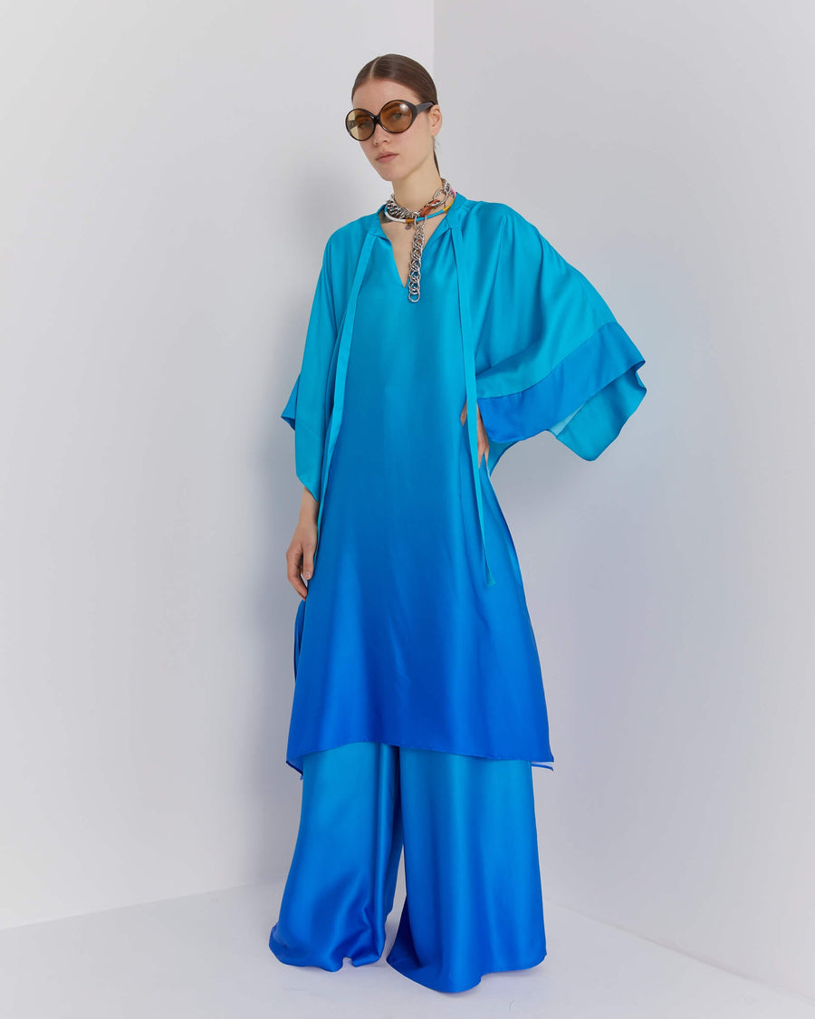 SFIZIO - KAFTAN WITH BANDED COLLAR BLUE RAY PRINT