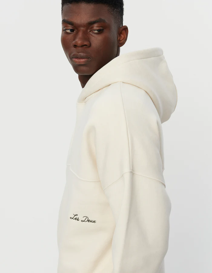 LES DEUX - CARTER WOOL HOODIE IVORY / OLIVE NIGHT