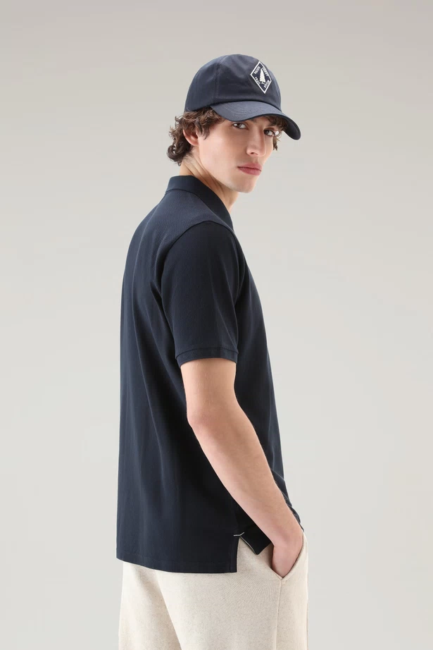 WOOLRICH - POLO SHIRT IN PURE COTTON PIQUET MELTON BLUE