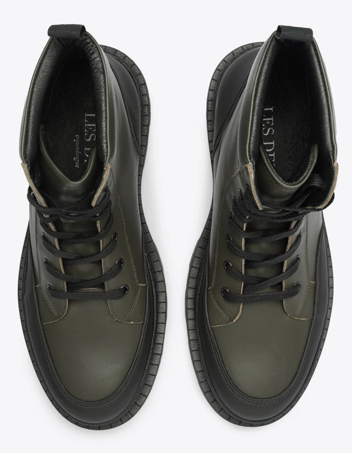 LES DEUX - TANNER MID TOP LEATHER SNEAKER OLIVE NIGHT / BLACK