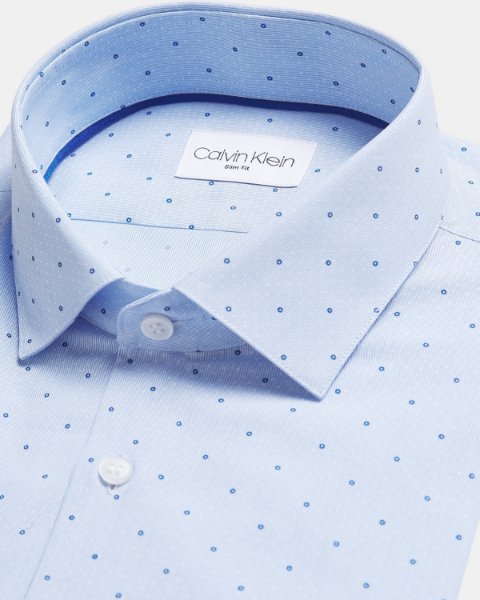 CALVIN KLEIN - PRINTED EASY CARE SLIM SHIRT LIGHT BLUE