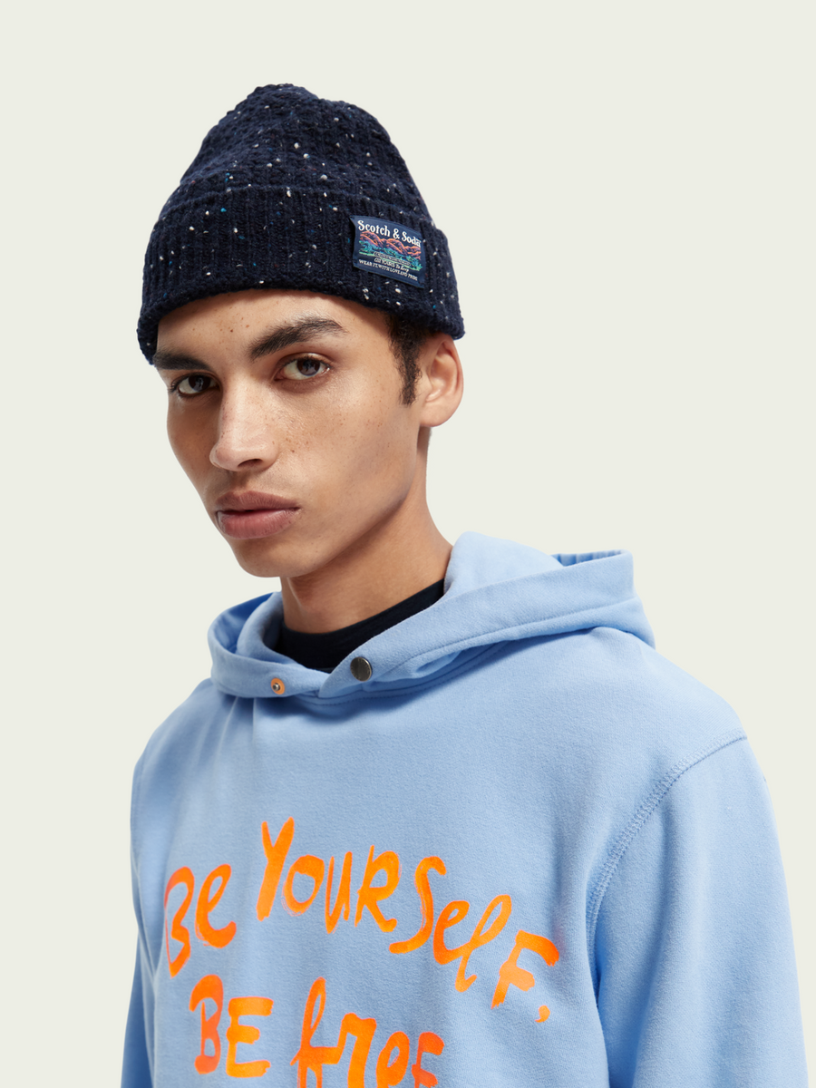 SCOTCH & SODA - SPECKLED WOOL-BLEND CABLE KNIT BEANIE COMBO A