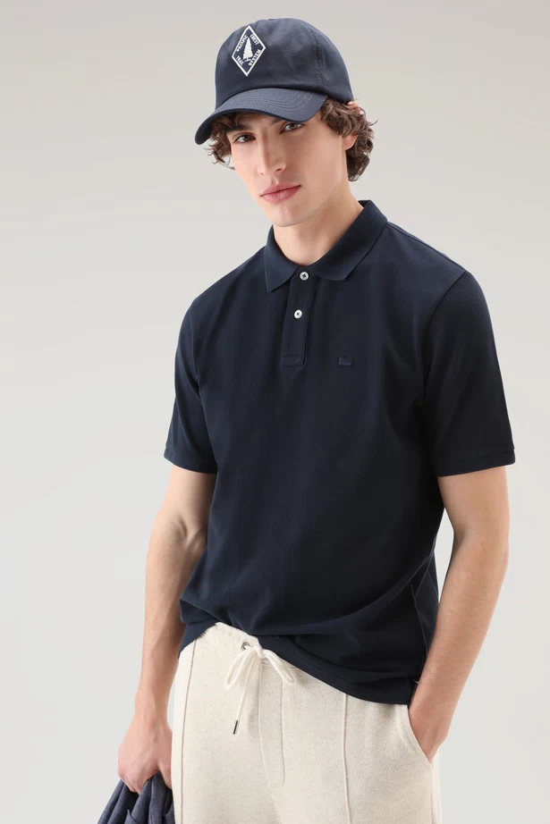 WOOLRICH - POLO SHIRT IN PURE COTTON PIQUET MELTON BLUE