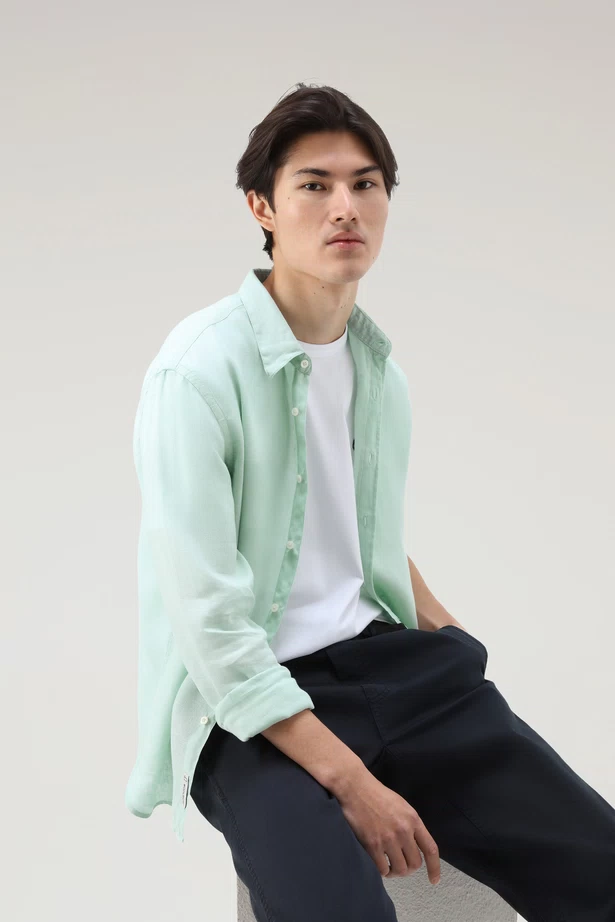 WOOLRICH - LINEN SHIRT HARBOR GREEN