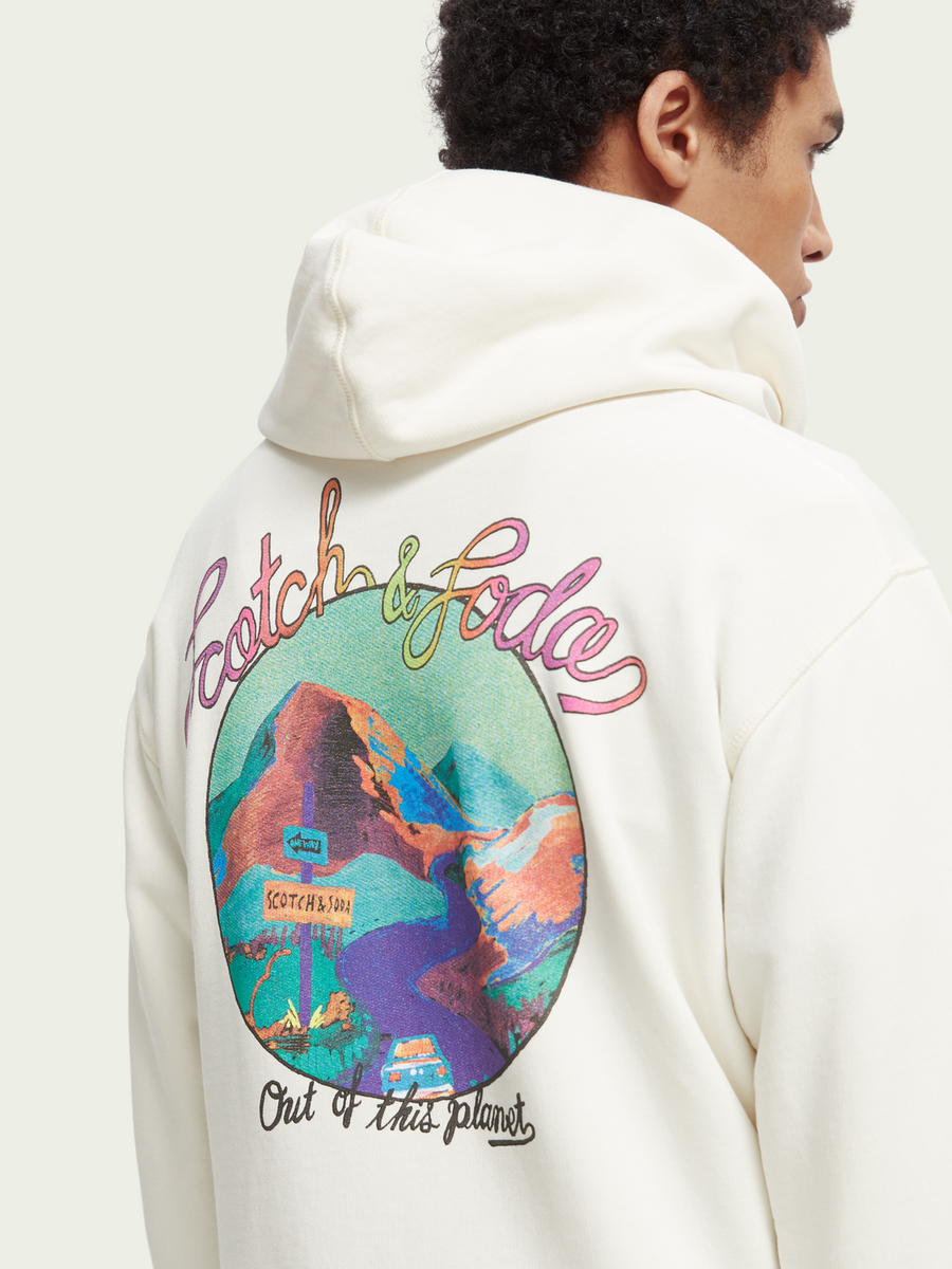 SCOTCH & SODA - REGULAR-FIT ARTWORK HOODIE - DENIM WHITE